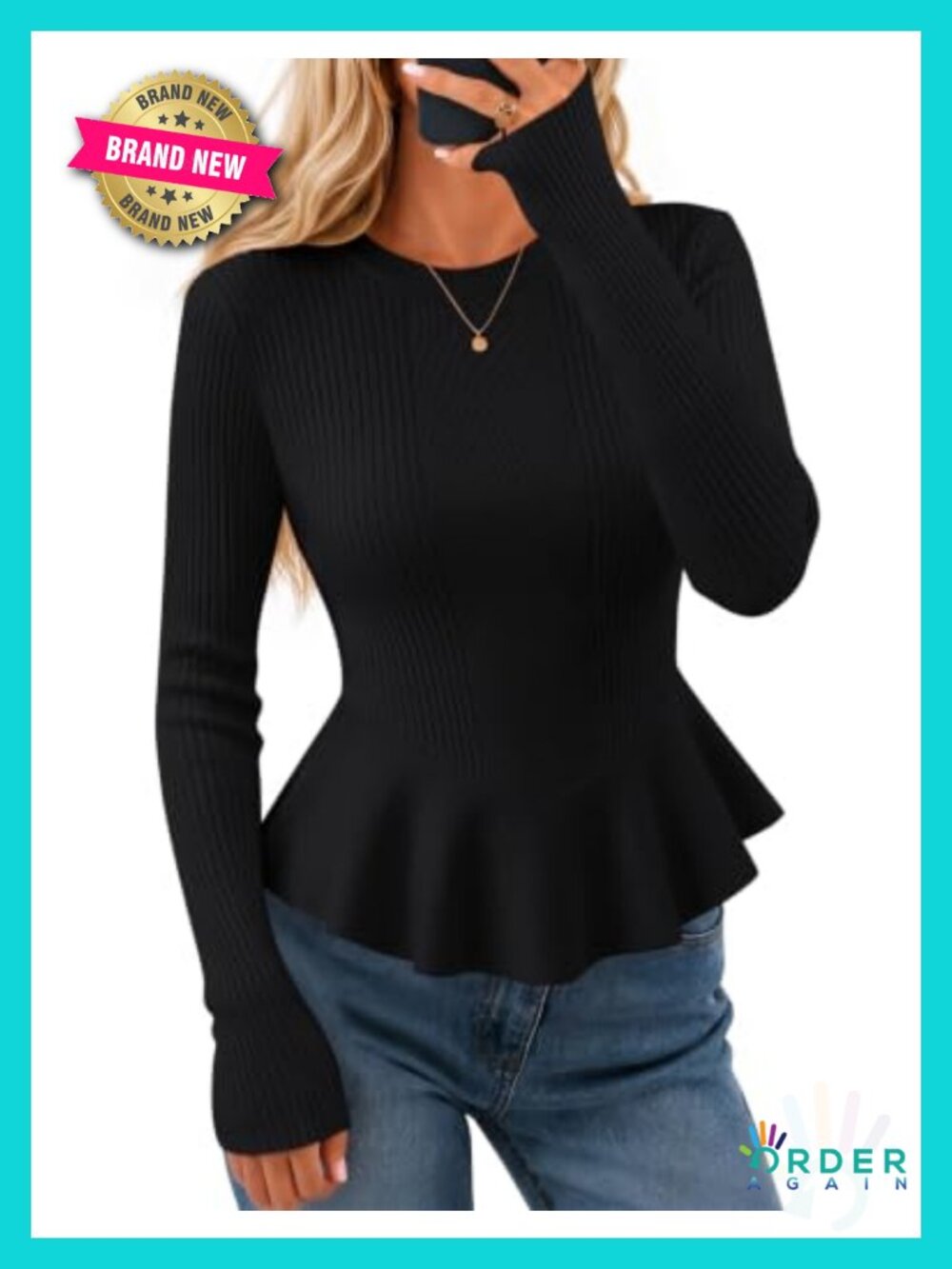 Ruffle Peplum Sweater Cropped Pullover Ribbed Knit Top